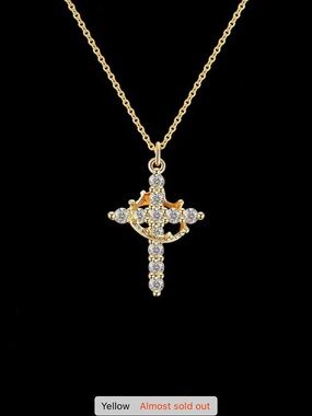 Gold Crystal Cross Pendant Necklace - Women Jewelry